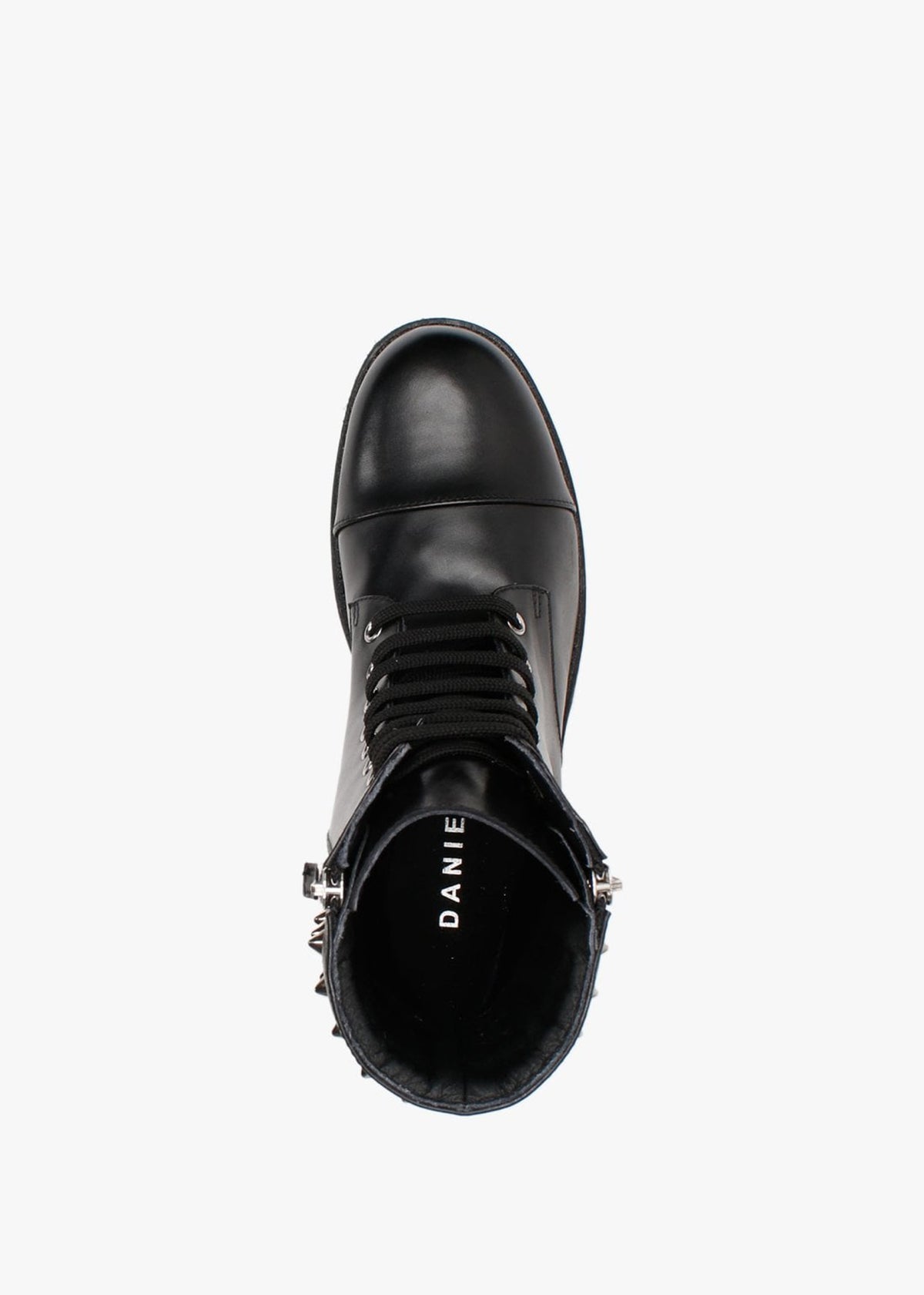 Fudder Black Leather Studded Collar Ankle Boots