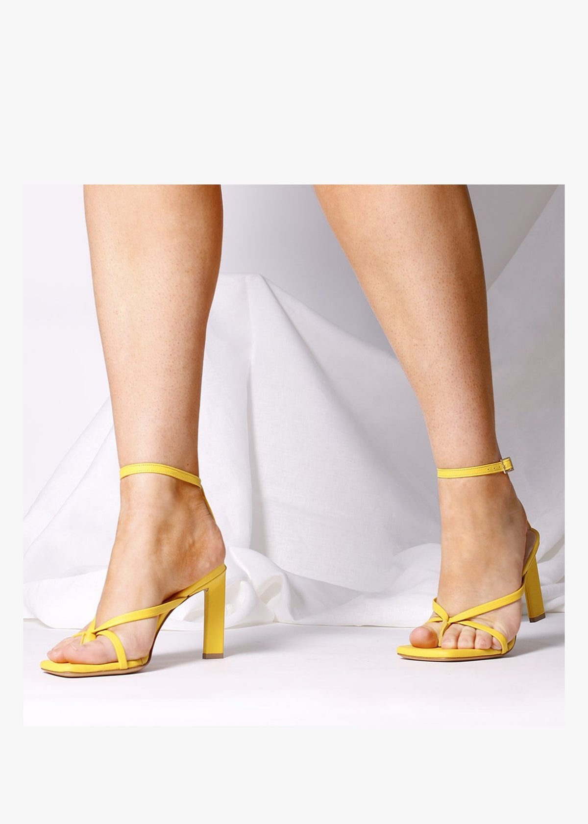 Aricky Yellow Leather Strappy Heeled Sandals