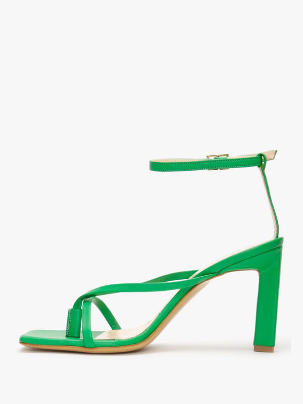 Aricky Green Leather Strappy Heeled Sandals