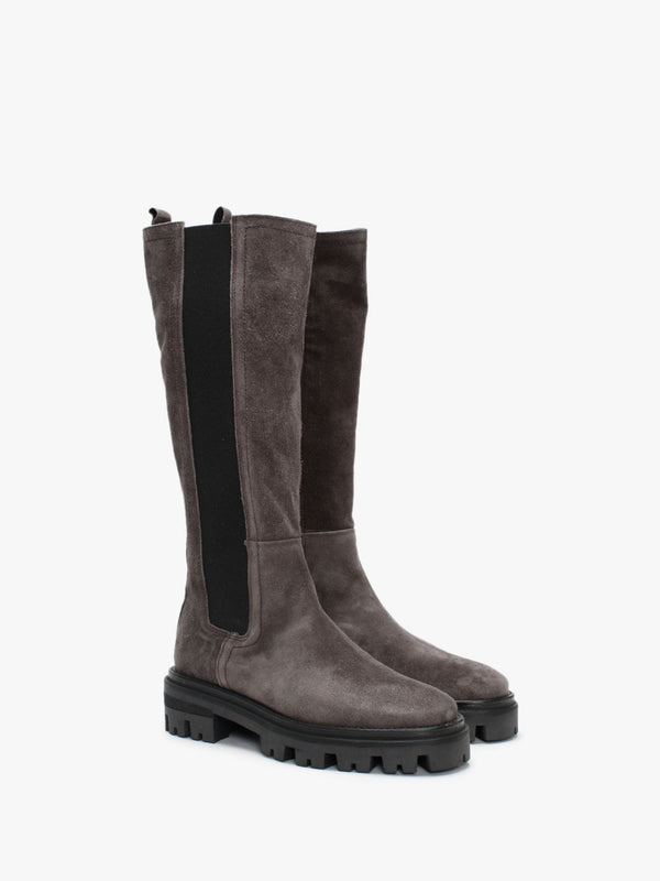 Cassia Grey Suede Chelsea Knee Boots