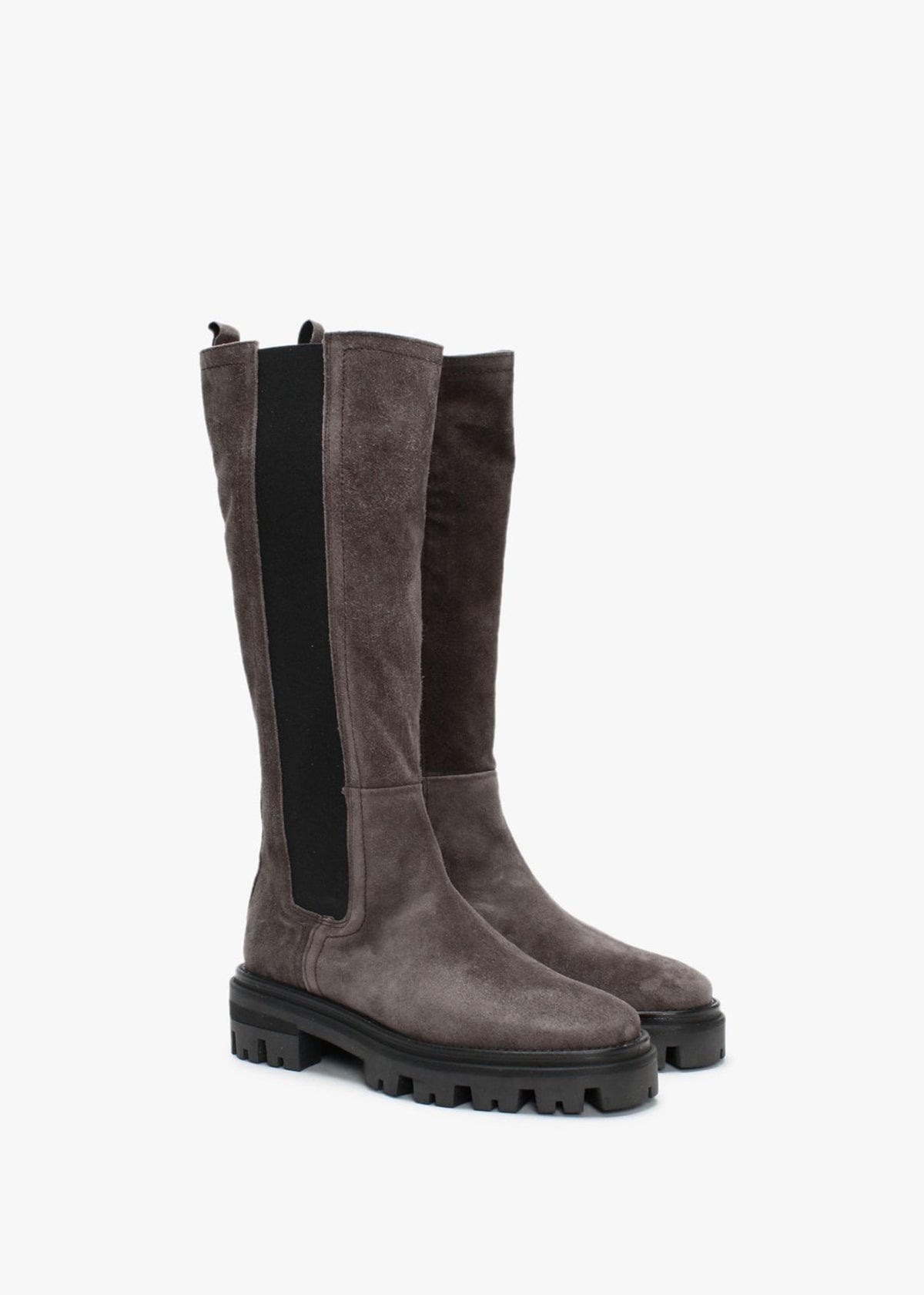 Cassia Grey Suede Chelsea Knee Boots