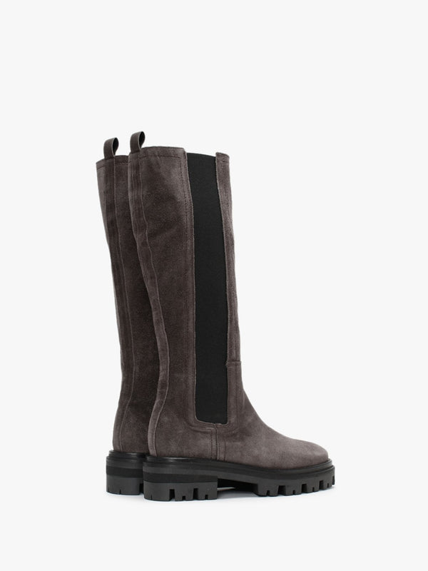 Cassia Grey Suede Chelsea Knee Boots