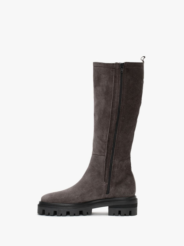 Cassia Grey Suede Chelsea Knee Boots
