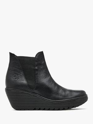 Woss Black Leather Wedge Ankle Boots