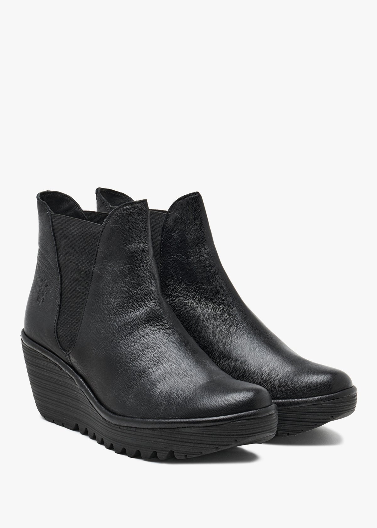 Woss Black Leather Wedge Ankle Boots