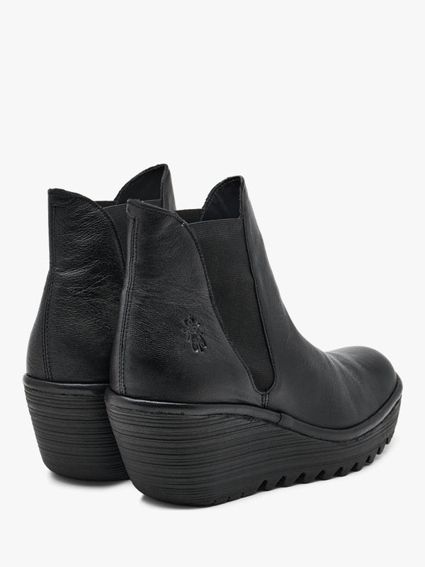 Woss Black Leather Wedge Ankle Boots