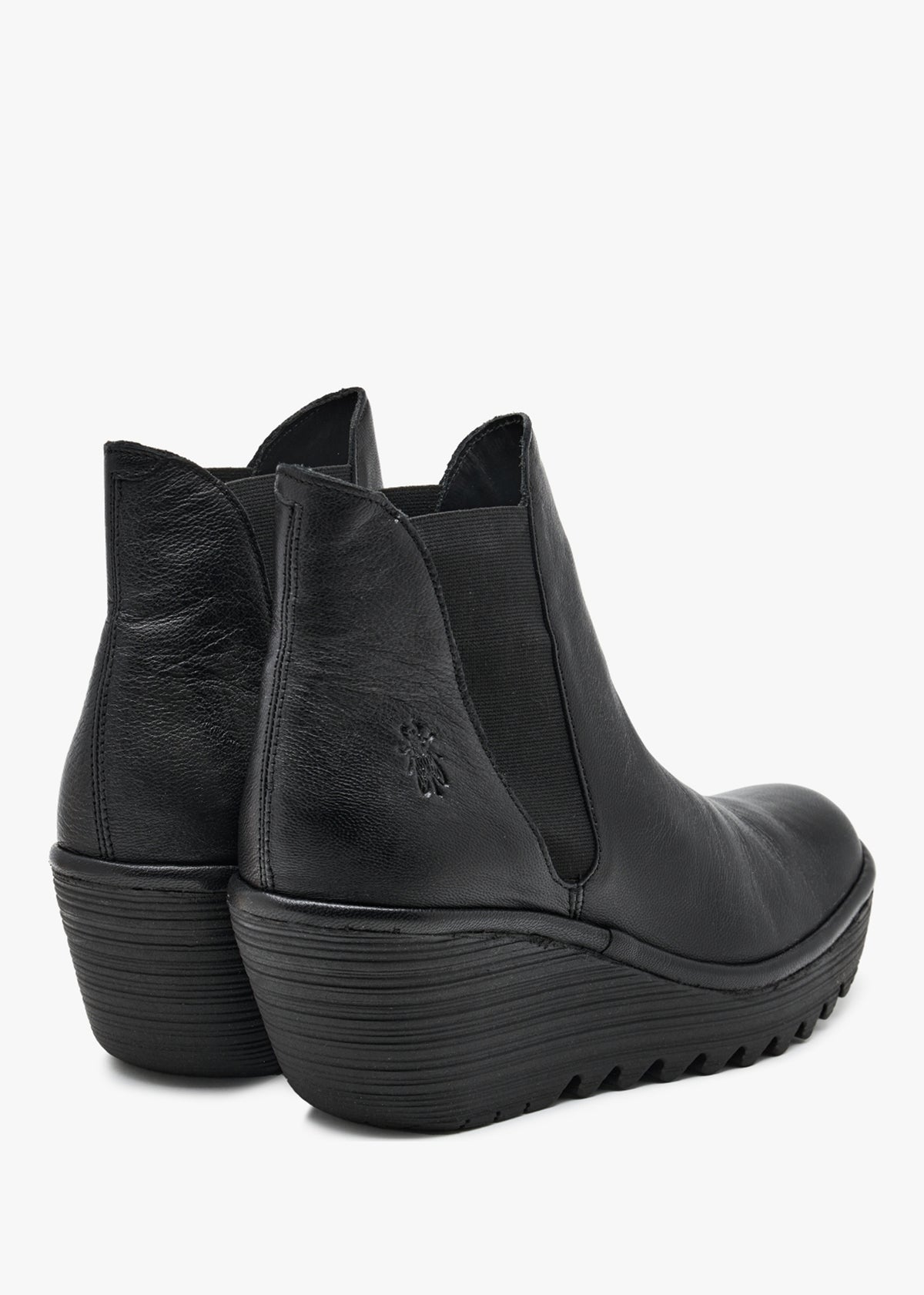 Woss Black Leather Wedge Ankle Boots