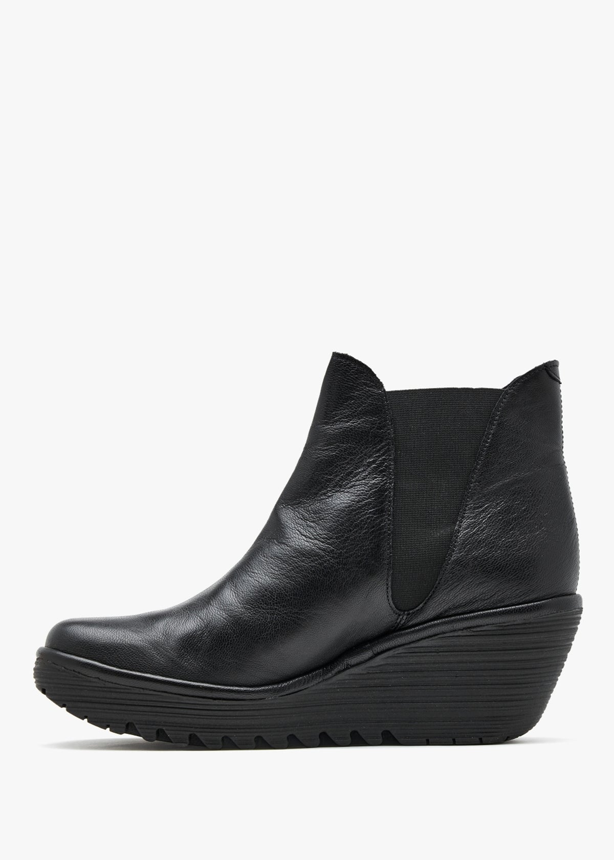 Woss Black Leather Wedge Ankle Boots