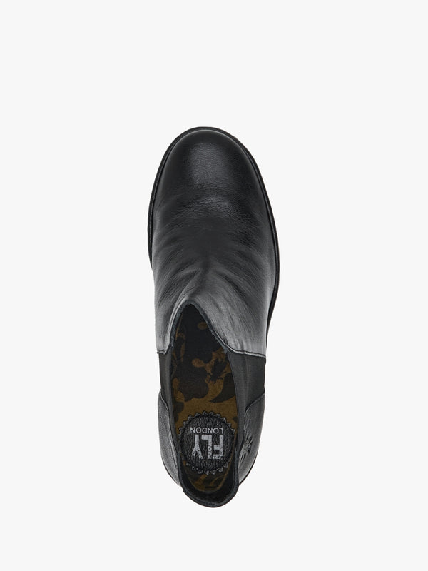 Woss Black Leather Wedge Ankle Boots