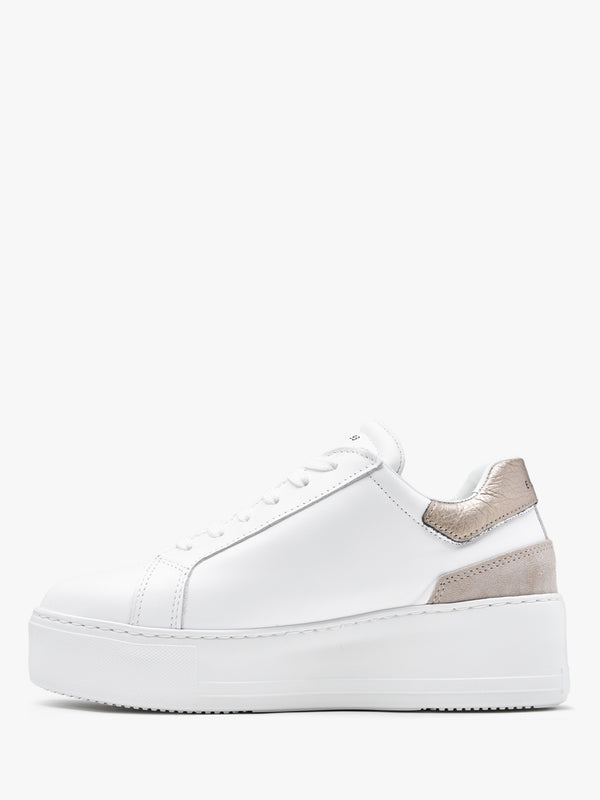 Sibley White Leather Gold Flash Flatform Trainers