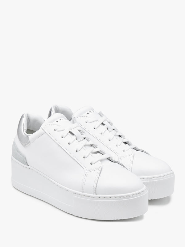 Sibley White Leather Silver Flash Flatform Trainers