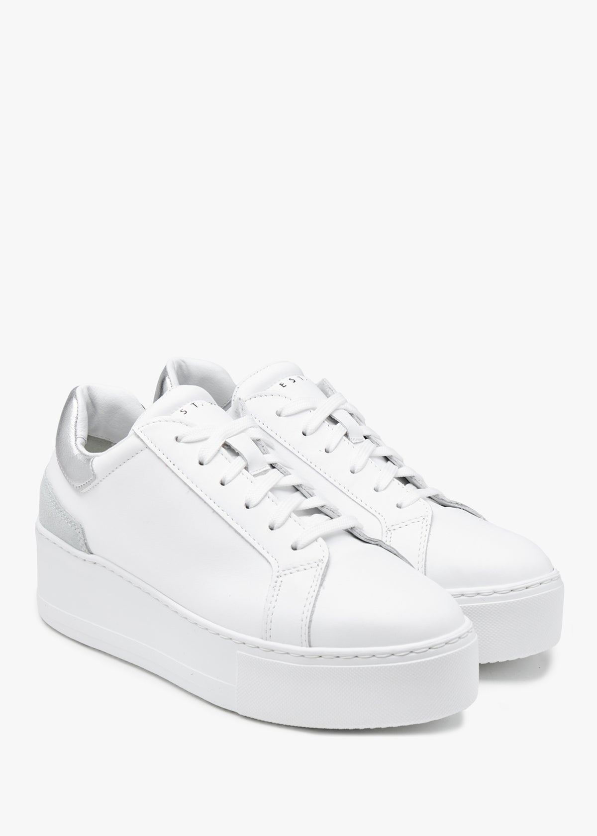Sibley White Leather Silver Flash Flatform Trainers