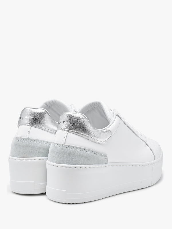 Sibley White Leather Silver Flash Flatform Trainers