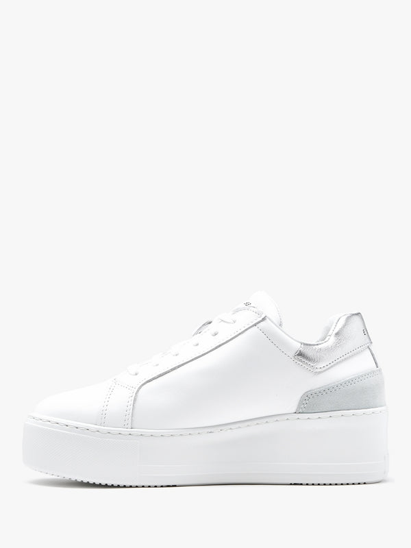 Sibley White Leather Silver Flash Flatform Trainers