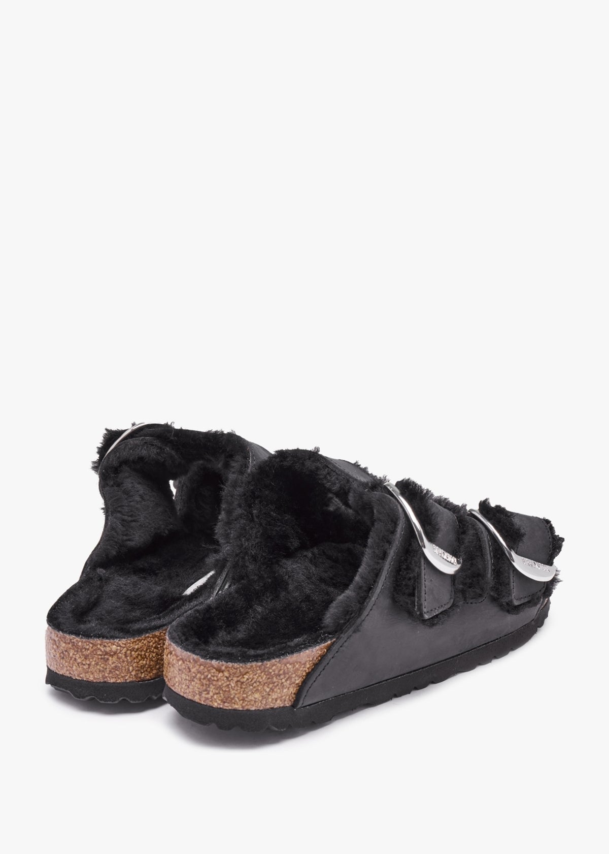 Arizona Shearling Black Natural Oiled Leather Two Bar Mules