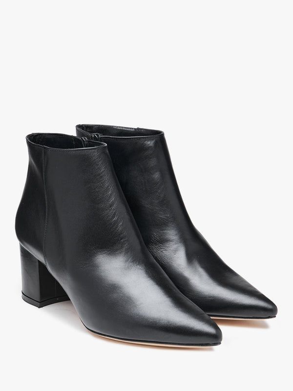 Alia Black Leather Block Heel Ankle Boots