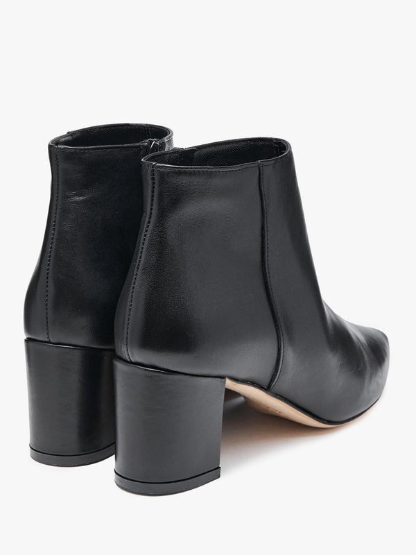 Alia Black Leather Block Heel Ankle Boots