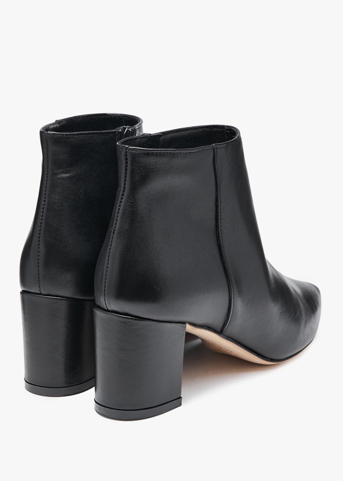 Alia Black Leather Block Heel Ankle Boots
