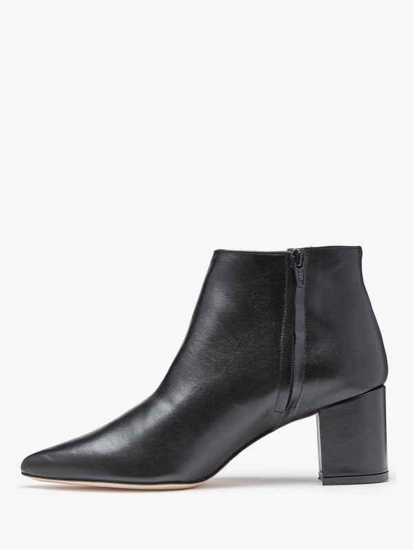 Alia Black Leather Block Heel Ankle Boots