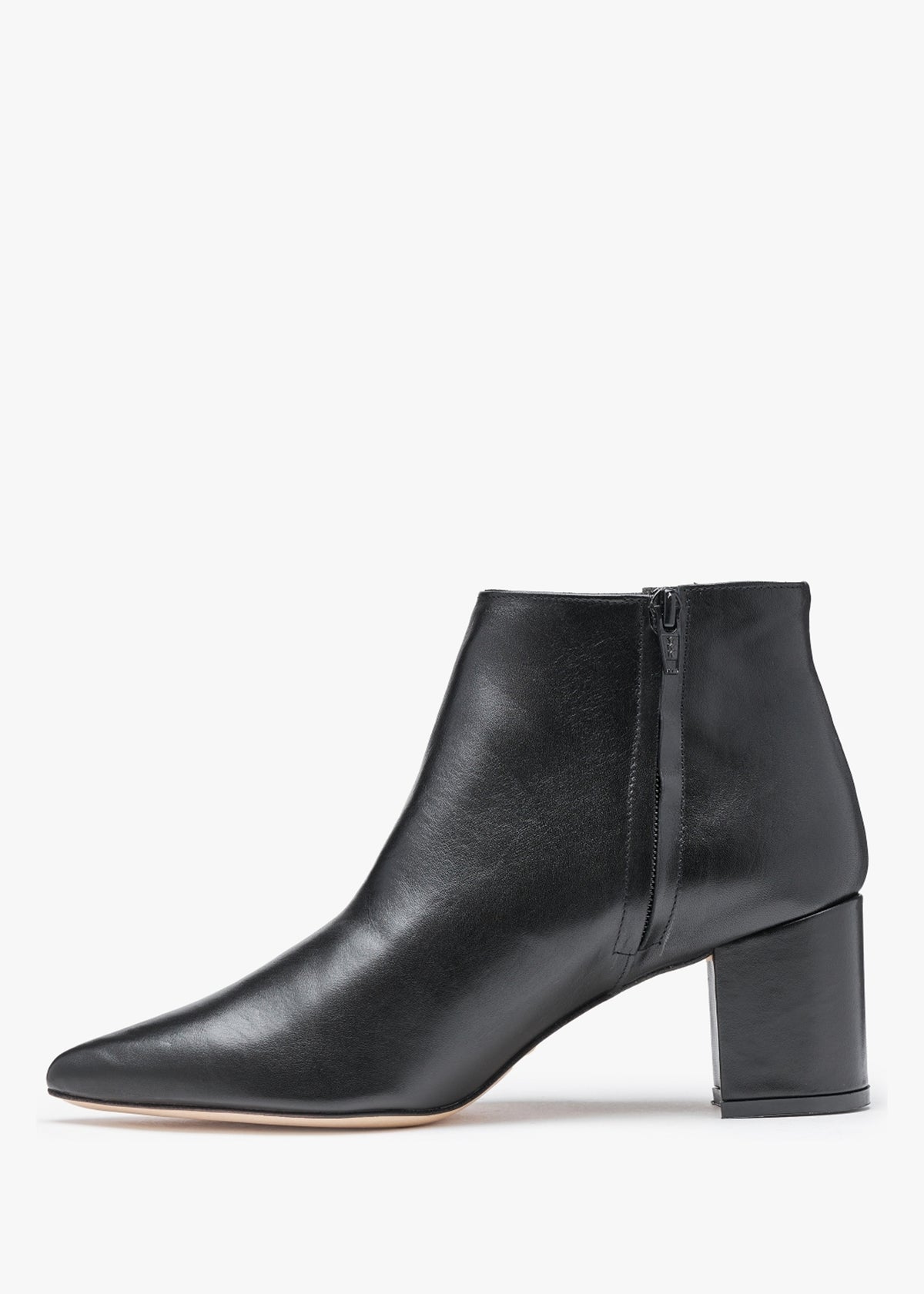 Alia Black Leather Block Heel Ankle Boots
