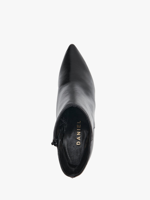 Alia Black Leather Block Heel Ankle Boots