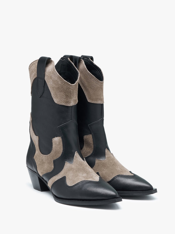 Bandana Black Leather Western Calf Boots