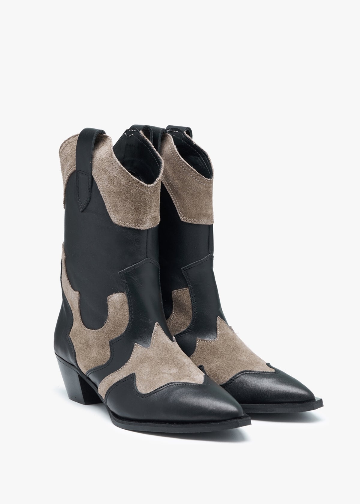 Bandana Black Leather Western Calf Boots