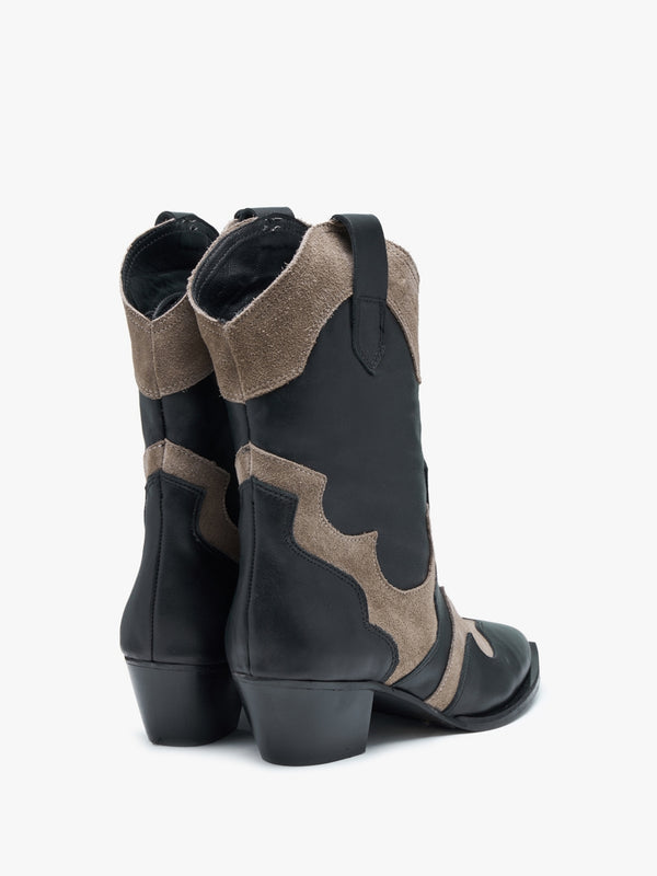 Bandana Black Leather Western Calf Boots