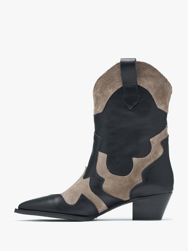 Bandana Black Leather Western Calf Boots
