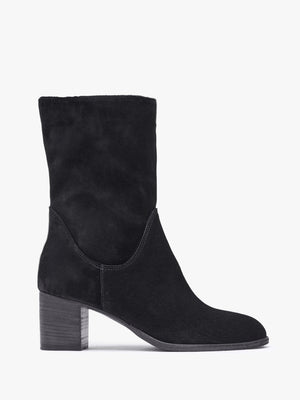 Gigi Black Suede Block Heel Calf Boots
