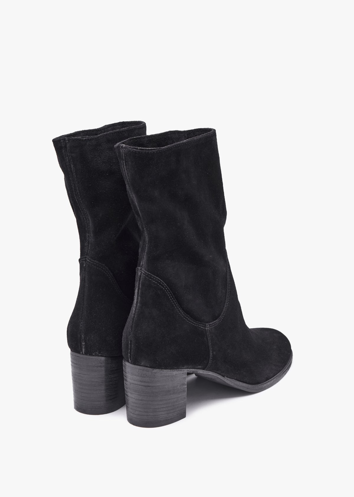 Gigi Black Suede Block Heel Calf Boots