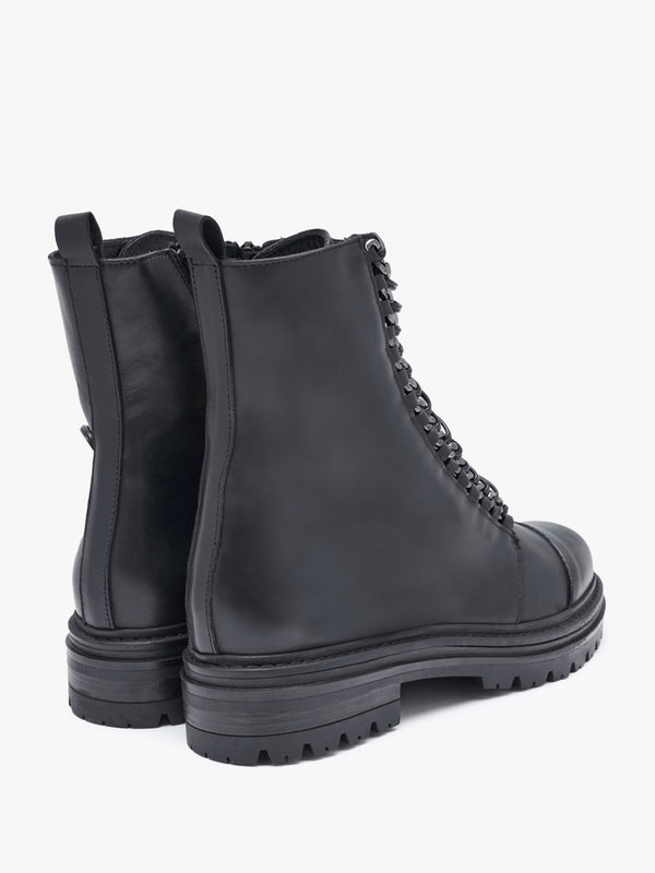Grace Black Leather Chain Detail Ankle Boots
