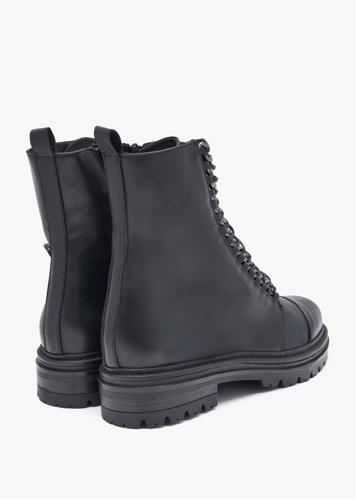 Grace Black Leather Chain Detail Ankle Boots
