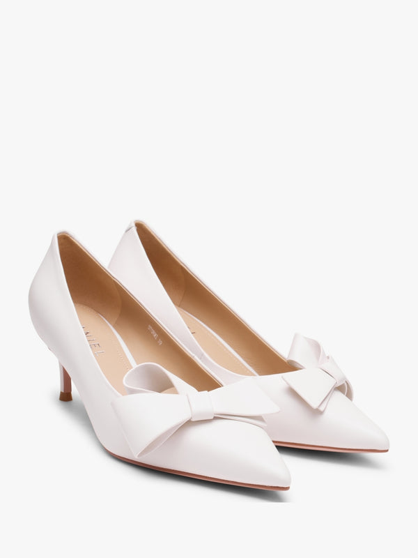 Stormi White Leather Kitten Heel Court Shoes