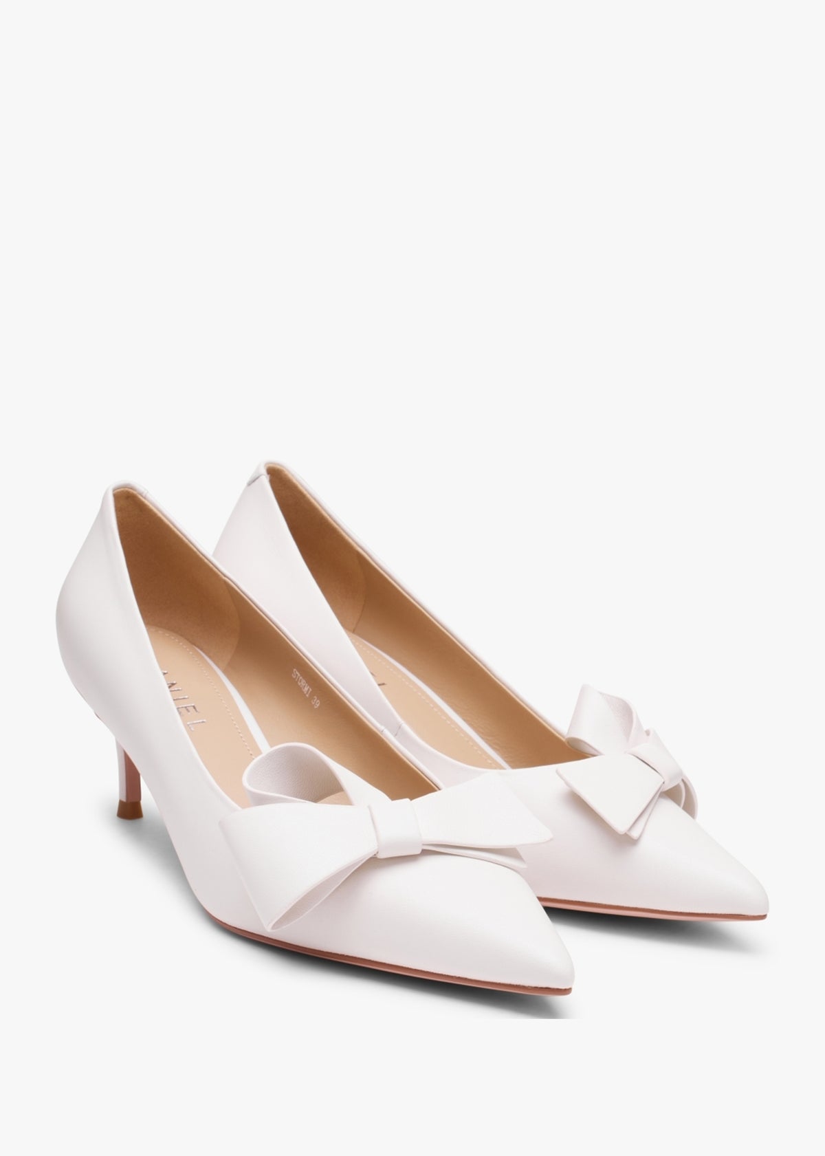 Stormi White Leather Kitten Heel Court Shoes