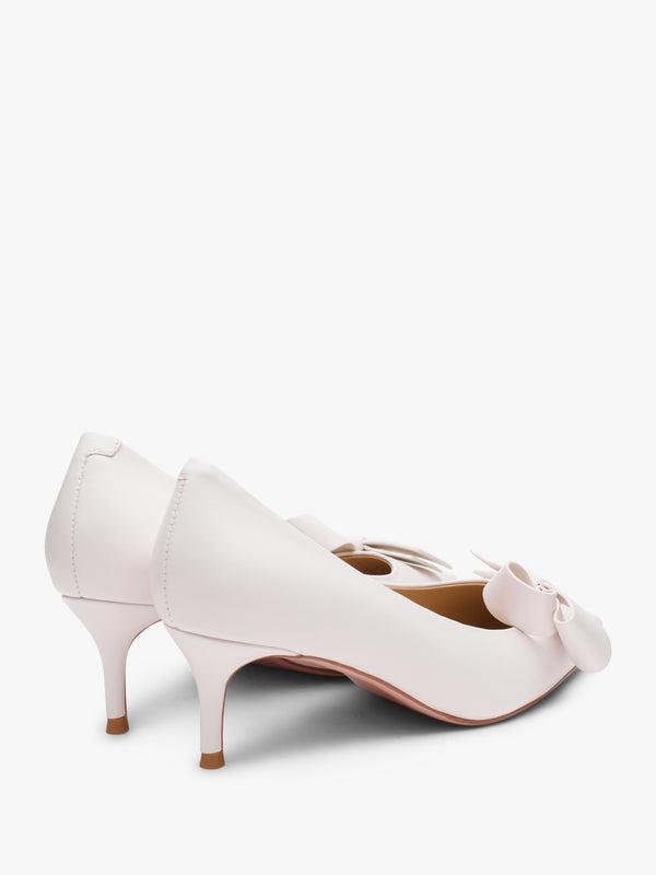 Stormi White Leather Kitten Heel Court Shoes
