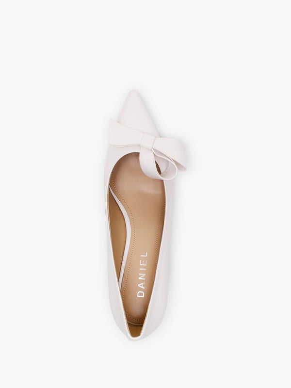 Stormi White Leather Kitten Heel Court Shoes