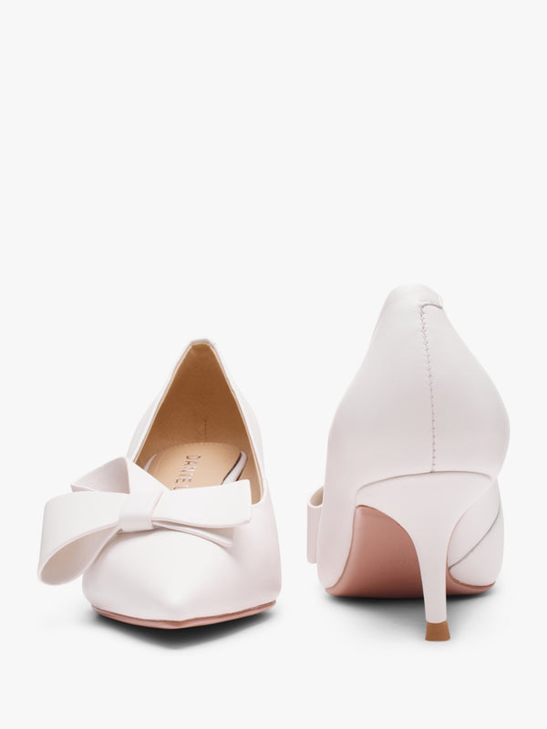 Stormi White Leather Kitten Heel Court Shoes