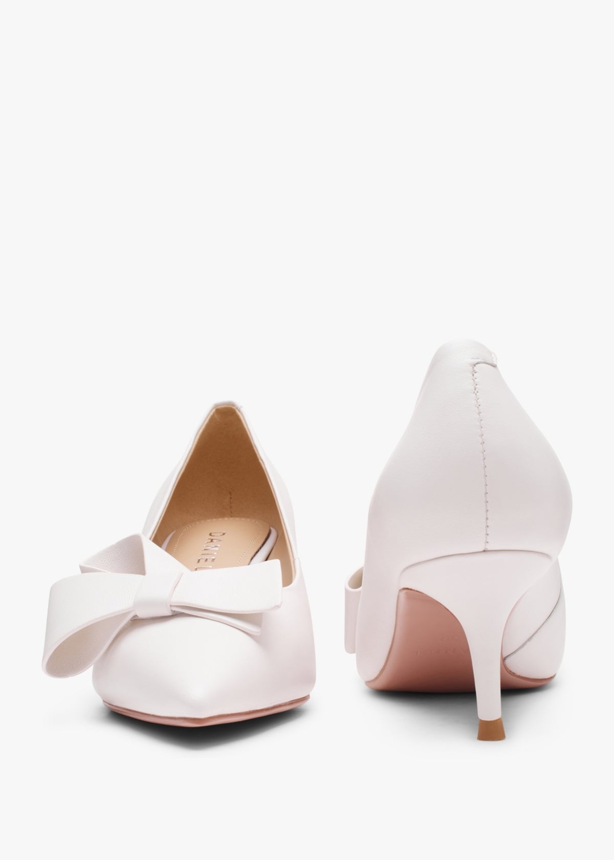 Stormi White Leather Kitten Heel Court Shoes
