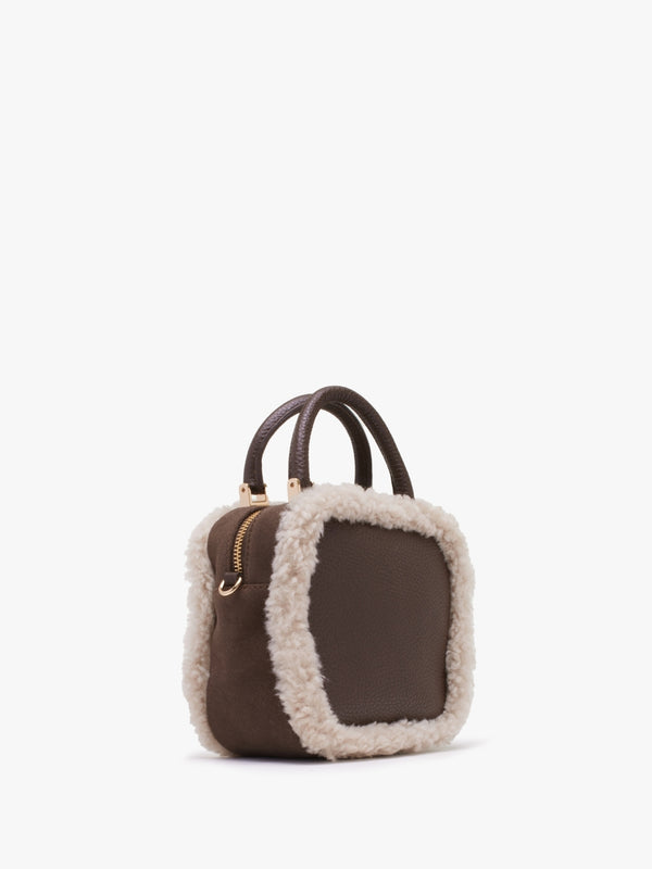 X Christian Villa Mini Square Shearling Brown Leather Cross-Body Bag