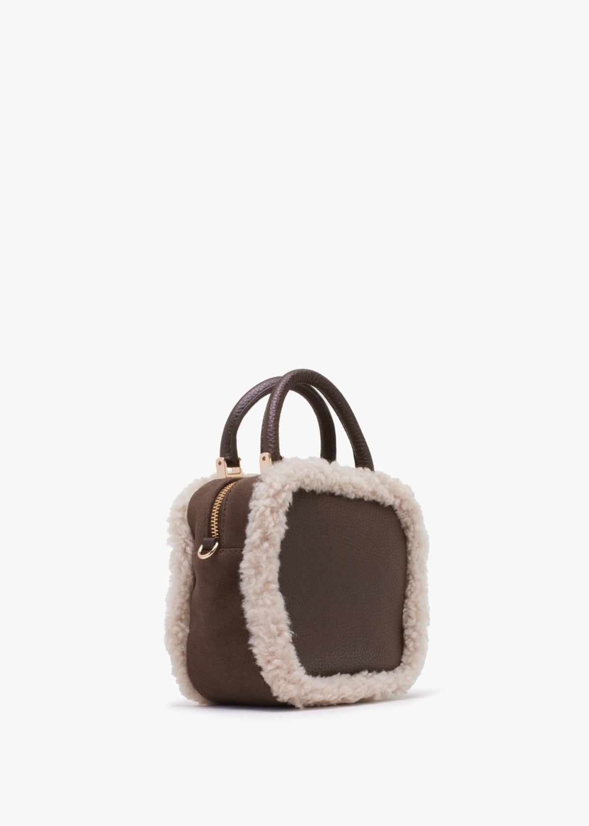 X Christian Villa Mini Square Shearling Brown Leather Cross-Body Bag
