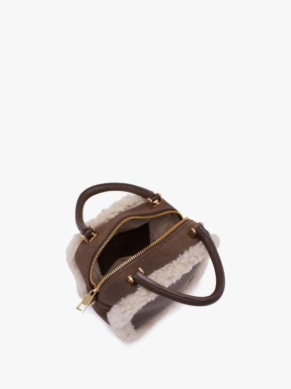 X Christian Villa Mini Square Shearling Brown Leather Cross-Body Bag