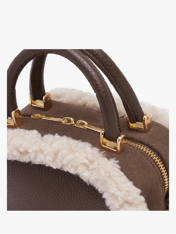 X Christian Villa Mini Square Shearling Brown Leather Cross-Body Bag