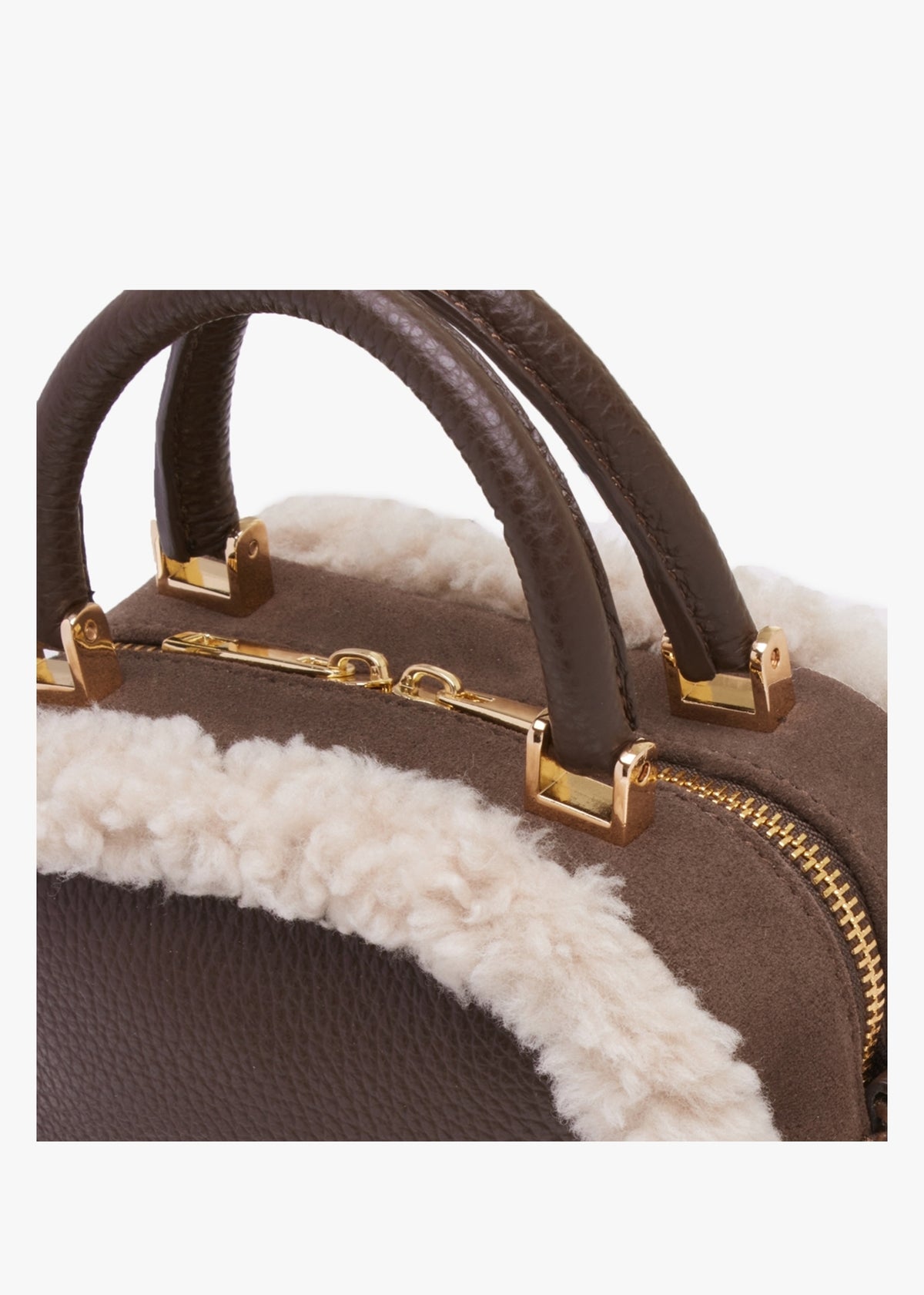 X Christian Villa Mini Square Shearling Brown Leather Cross-Body Bag