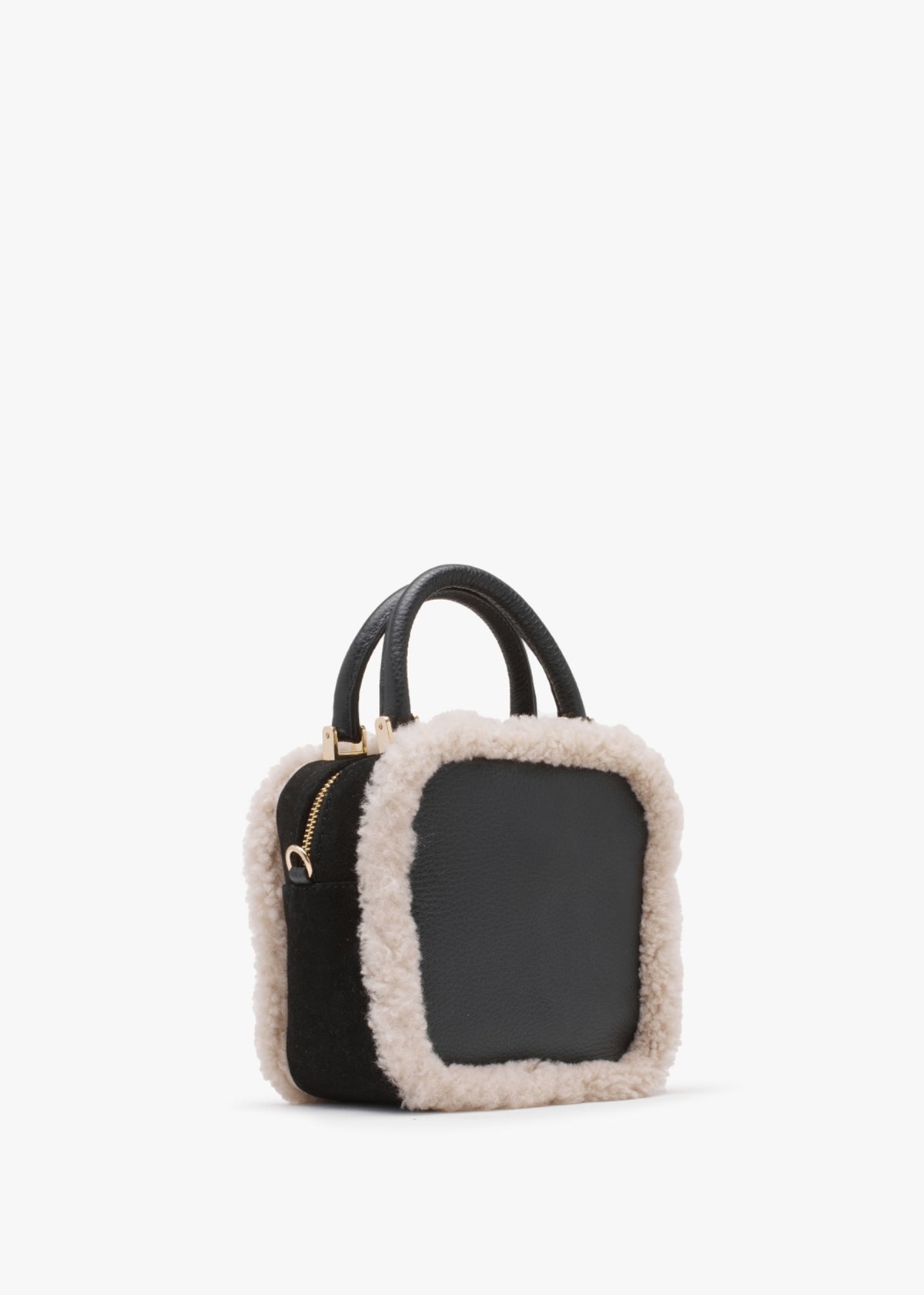X Christian Villa Mini Square Shearling Black Leather Cross-Body Bag