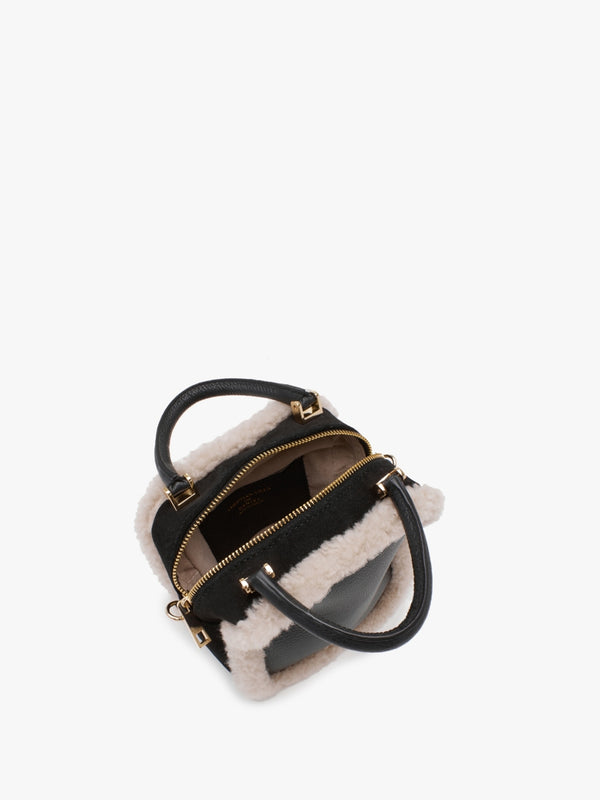 X Christian Villa Mini Square Shearling Black Leather Cross-Body Bag