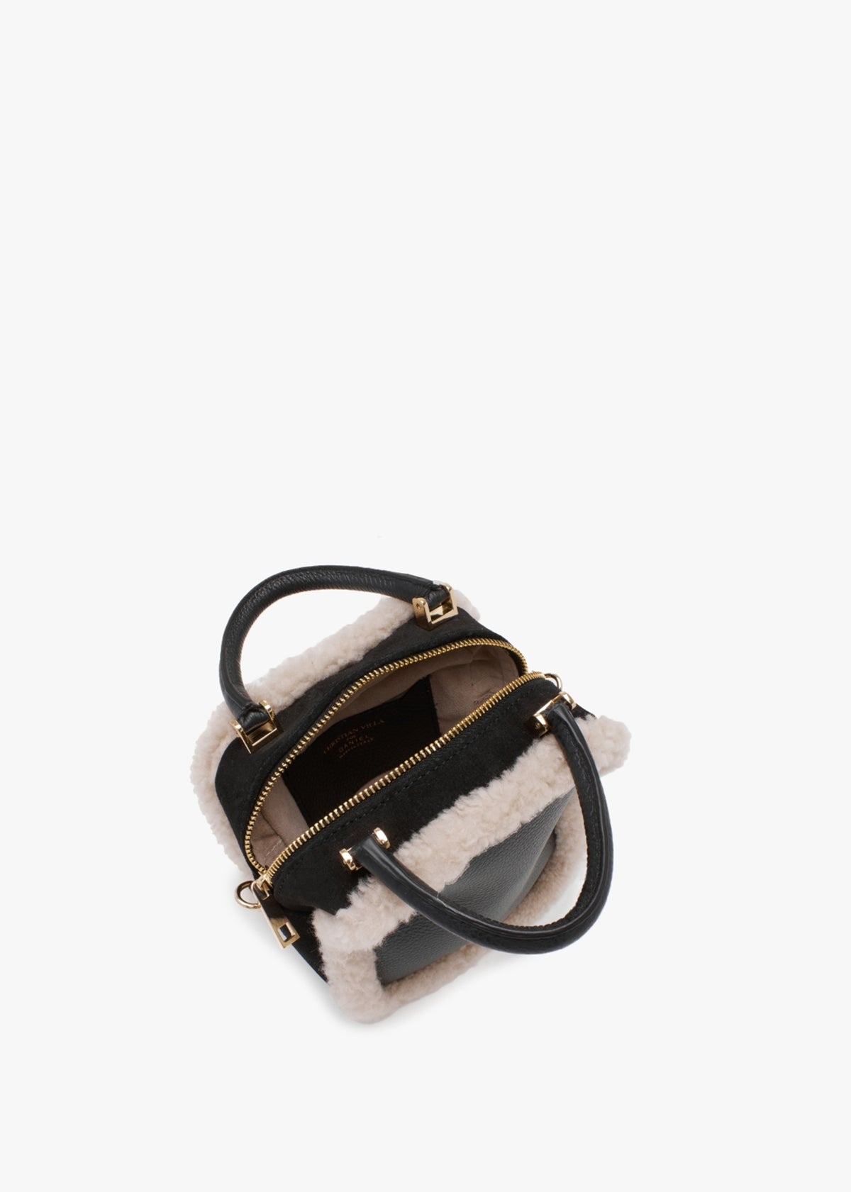X Christian Villa Mini Square Shearling Black Leather Cross-Body Bag