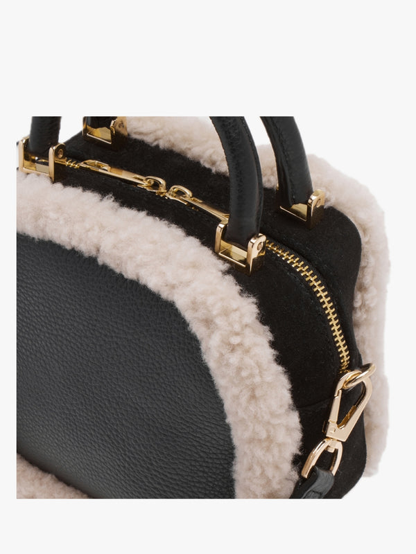 X Christian Villa Mini Square Shearling Black Leather Cross-Body Bag
