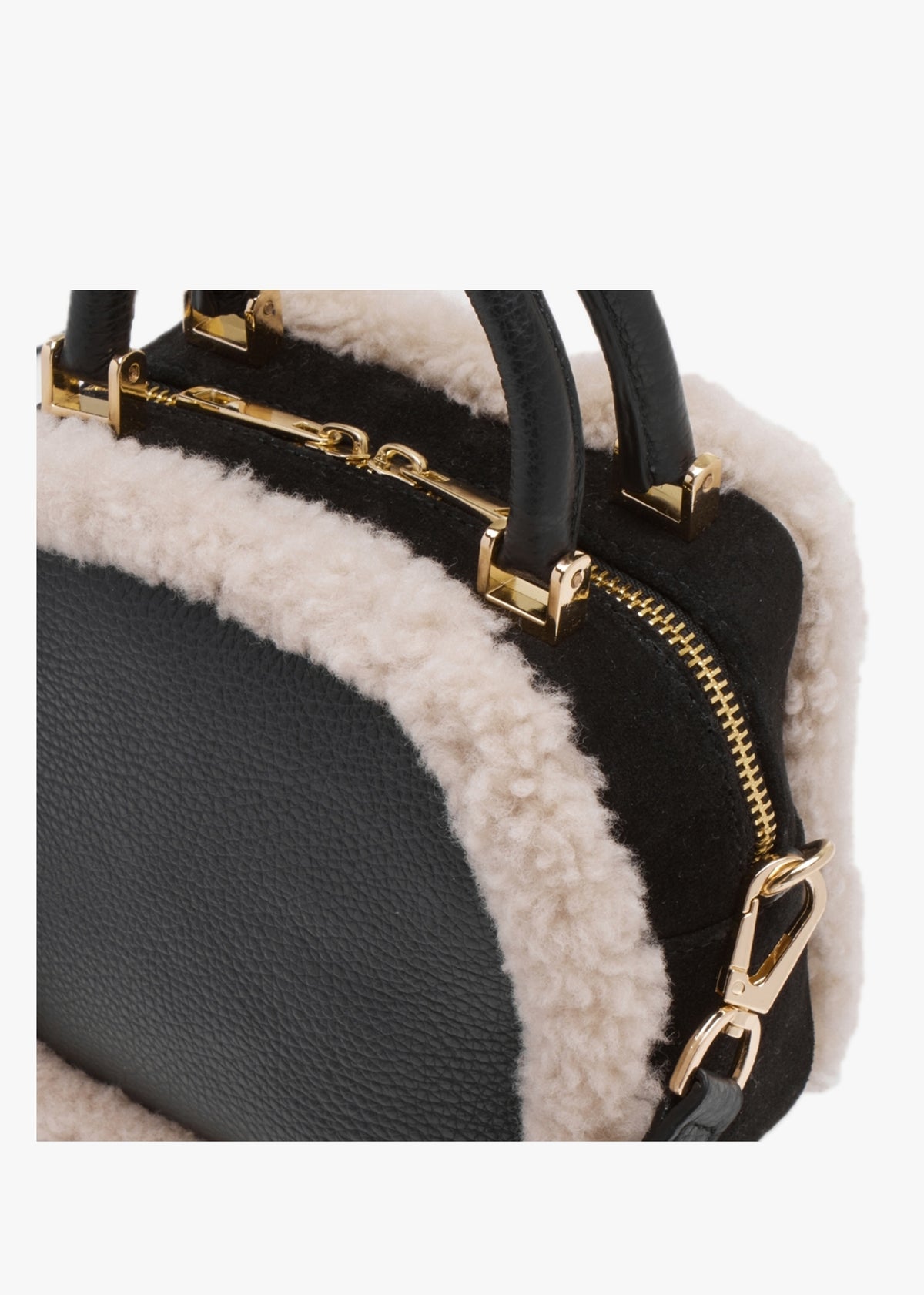 X Christian Villa Mini Square Shearling Black Leather Cross-Body Bag
