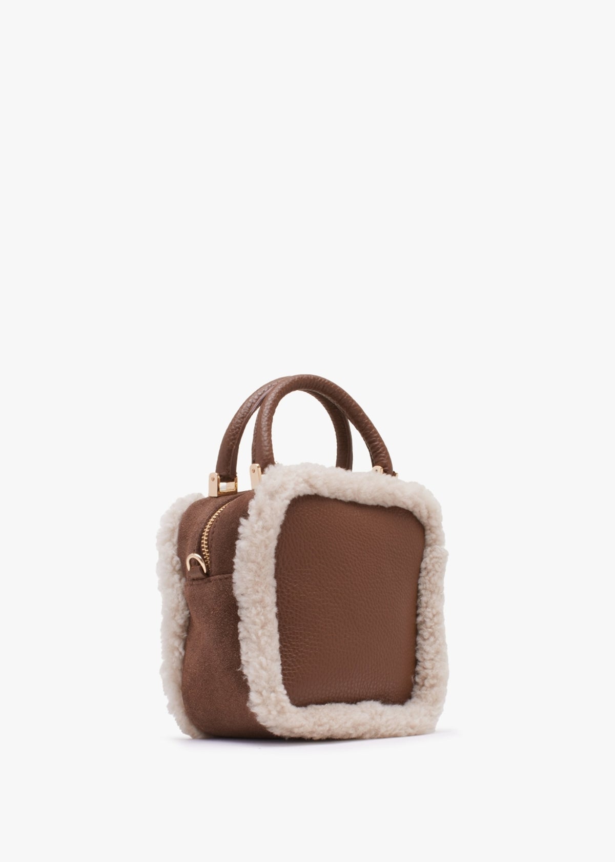 X Christian Villa Mini Square Shearling Tan Leather Cross-Body Bag